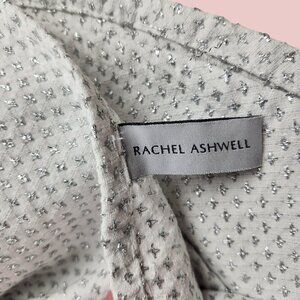 Rachel Ashwell Tablecloth Round White Metallic Silver Stars Holiday Chic 66" Dia